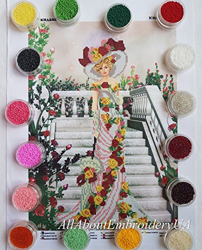 image for AllAboutEmbroideryUA Bead Embroidery kit, Lady in White, Needlepoint, 