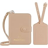 Passport Holder RFID Protected Wallet and Luggage Tag with Protection Cover Travel Accessories Leather Card Case Organizer for Women Men (Beige)