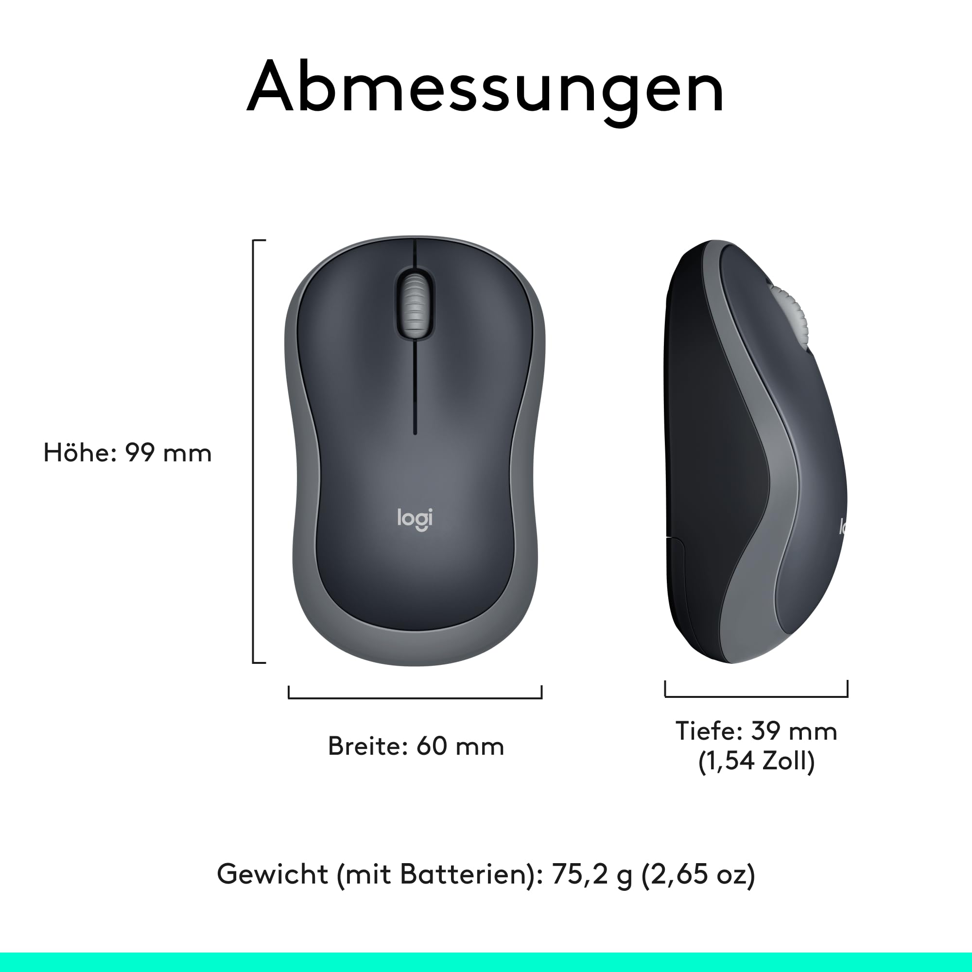 Logitech M185 Kabellose Maus, 2,4 GHz mit USB-Nano-Empfänger, 12 Monate Batterielaufzeit, 1000 DPI Optical Tracking, Für Links- und Rechtshänder, Kompatibel mit PC, Mac, Laptop - Grau 9
