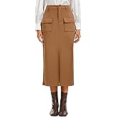 Simlakey Womens Midi Pencil Skirt Spring High Waist Cargo Skirt with Pockets Summer Slit Dressy Casual Business Long Skirts