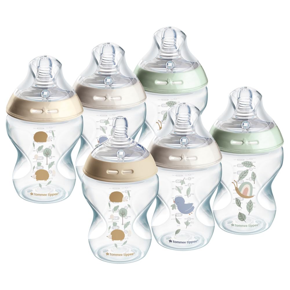 Tommee Tippee Natural Start Baby Bottles for 0m+, Pack of 6 260ml Baby Bottles, with Slow Flow Breast-Like Teat for a Natural Latch, Self-Sterilising and BPA Free, Baby Feeding Essentials, Pond