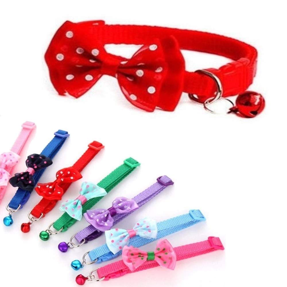 Small Dog Puppy Pet Collar Bow Tie Decoration with Bell Nylon Adjustable Size 19-32cm Red