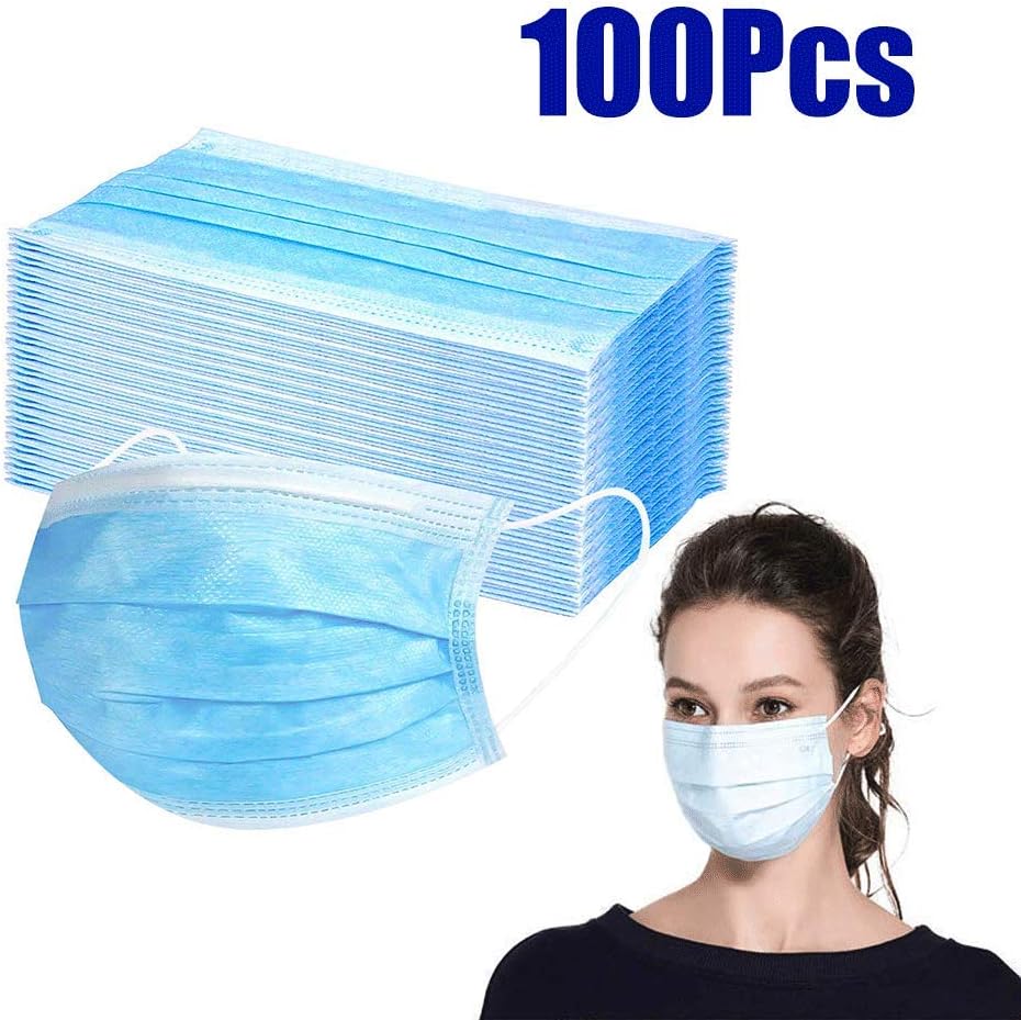 100Pcs 3 Ply Disposable Mask with Elastic Earloop, Level 3 Respirator Masks For Surgical Dental Polypropylene Masks for Personal Health Protection