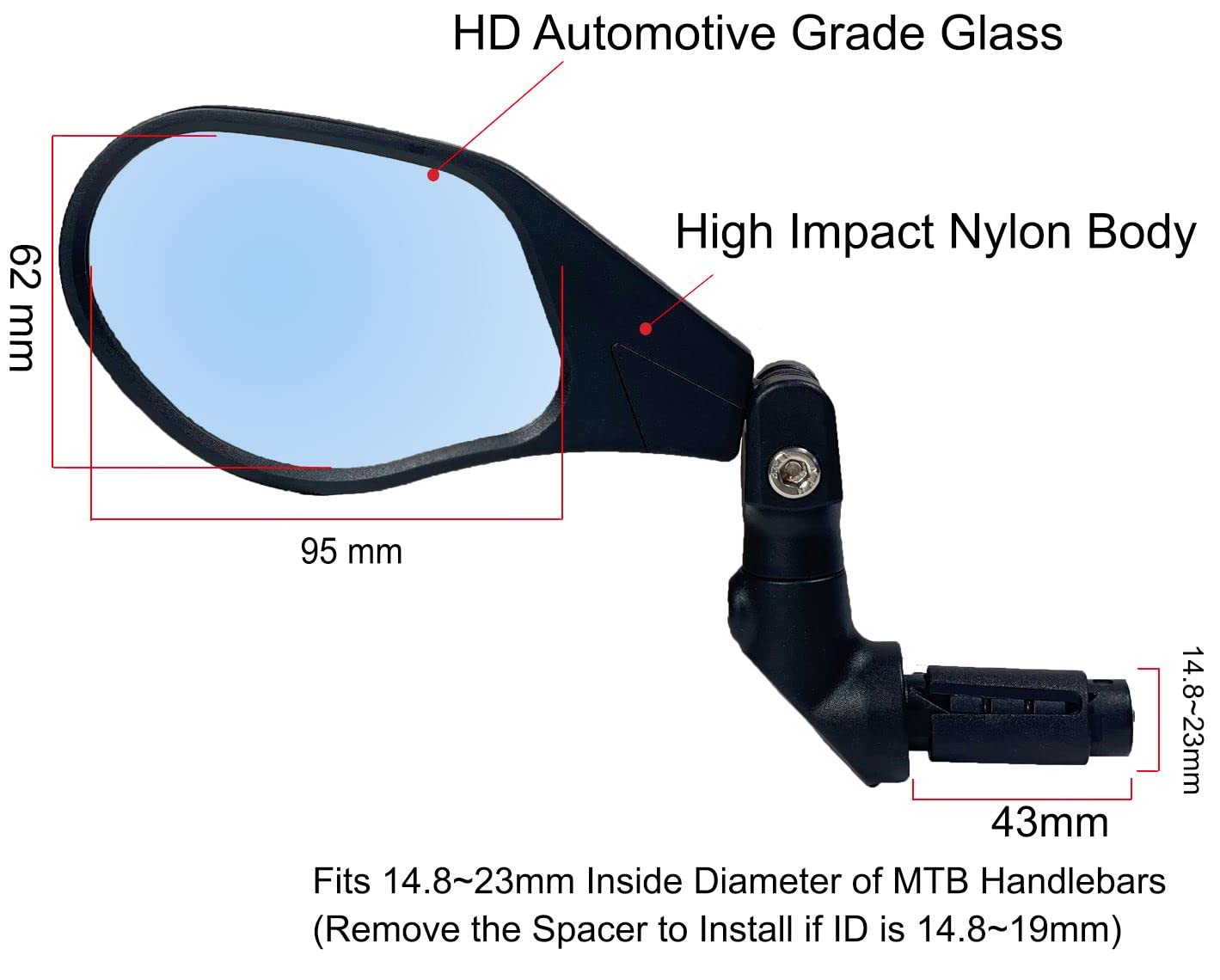 Hafny NEW Bar End Bike Mirror, HD Automotive Grade Glass Lens, Large
