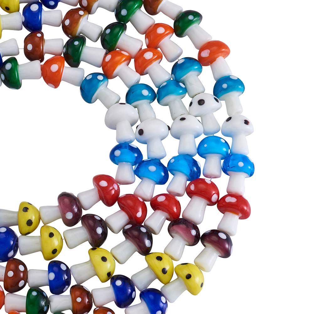 Beadthoven 100pcs Lampwork Glass Mushroom Spacer Beads Random Colorful Handcrafted Loose Plant Beads 19x14.5mm for Jewelry Craft Making Hole: 2mm