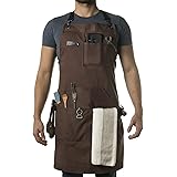 Asaya Chef, BBQ and Work Apron with Bottle Opener and Hand Towel - Durable 10oz Cotton Canvas, Brass Hardware and Cross Back