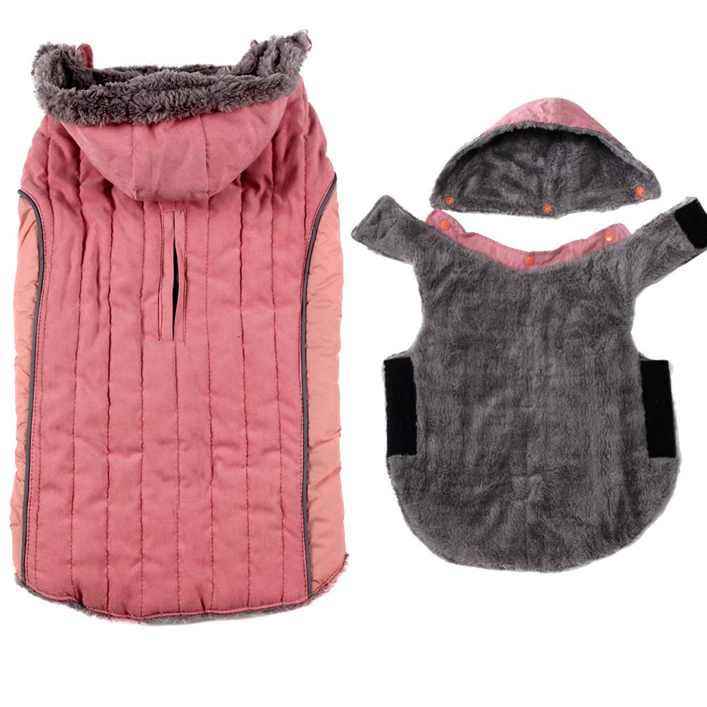 JoyDaog Fleece Dog Hoodie for Medium Dogs Super Warm Doggie Jacket for Cold Winter Dog Coats,Pink L