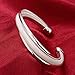 LEECCO Women 925 Sterling Silver Fashion Open C-Shape Bracelets Cuff Bangle