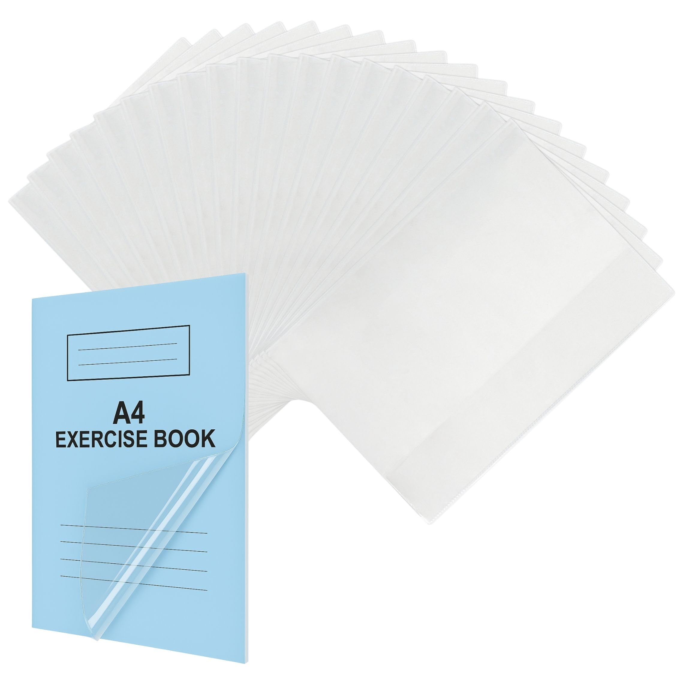 EXERZ A4 Exercise Book Cover Clear Water Resistant 20PK- Slip On Protective Jackets for Notebook, PVC Sleeve (A4 20pk)