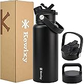 KEWIXY 32 oz Insulated Water Bottle, 2-in-1 Lid, Straw & Spout with Protected, Leak Proof, Keep Cold, Stainless Steel, Metal, Reusable, Handle, for Outdoor, Gym and School, 2 Lids, Midnight Black