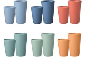 HEYCOME Set of 12 Wheat Straw Cups, 6 Pcs 20 oz & 6 Pcs 12 oz Unbreakable Drinking Cups, Reusable Plastic Cups Sets, Water Glasses Tumblers, Microwave & Dishwasher Safe, Bpa Free, 6 Colors