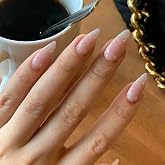 Hkanlre Bling Coffin Press on Nails Fake Nails Tips Full Cover Medium False Gradient Nails for Women and Girls 24PCS (Nude al