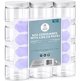 Healthy Packers 8 oz Slime Containers, 12pk Clear Plastic Jars with Lids | BPA-free, Clear Plastic Food Storage Jars with Individual Labels - Great for Slime, Lotion, Crafts, Travel &amp; General Storage