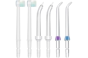 HWXTOXY Replacement Tips for Waterpik Water Flosser Classic Jet Tips Waterpik Replacement Heads Periodontal Tips and Other Oral Irrigators (AquaFlosser 6 Tips Combo)