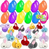 NGUP 48 Pcs 24 Pack Filled Easter Eggs Prefilled with Plush Bunny Mini Bunnies Animals Stuffed Colorful Easter Eggs for Easter Party Egg Hunt Event Basket Stuffers Surprise Toys Kids Toddlers Favors