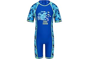 TFJH E One-Piece Boys Short Sleeve Swimsuits Rash Guard Suits Swimwear 50+ UV Sun Protective Zip
