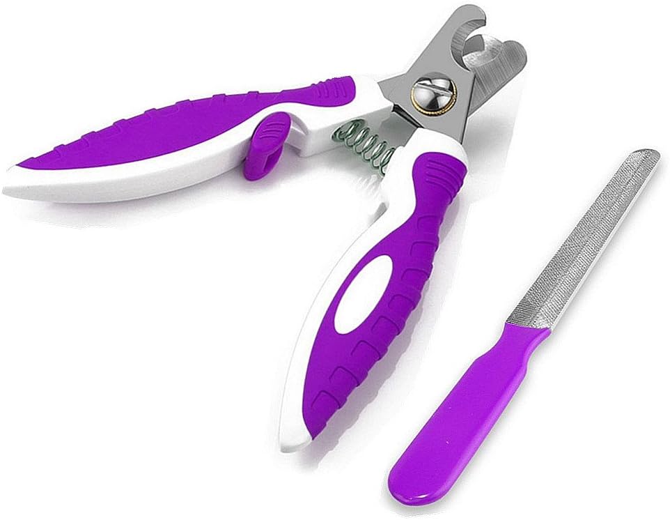 Pet Dog Nail Clippers And Trimmer - With Quick Sensor Safety Guard To Avoid Overcutting - For Small Medium Large Dogs - Bouns Nail File Fragralley (Dog Nail Clippers and Trimmer - Free Nail File, Purple)