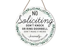HSNBT No Soliciting Sign for Front Door, Do Not Knock or Ring Doorbell Sign Unwelcome Wooden Hanging Sign for House Front Door Porch, Friends & Deliveries Welcome