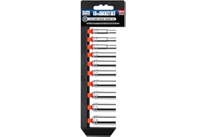 pgroup 10PCS 1/4” Drive Deep Socket Set, Metric (5mm-14mm), 6-Point, Cr-V Steel, Chrome Plated Socket With Hanging Bracket, Cover Most Commonly Sizes