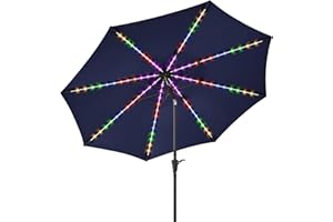 PEAKVONDER 7.5 ft/9 ft/10 ft Outdoor Patio Umbrella with Solar Lights - Large Heavy Duty Beach/Table/Pool/Deck/Market Umbrella, Dual Charging, Tilt, APP & Button Control, UV/Fade-Resistant