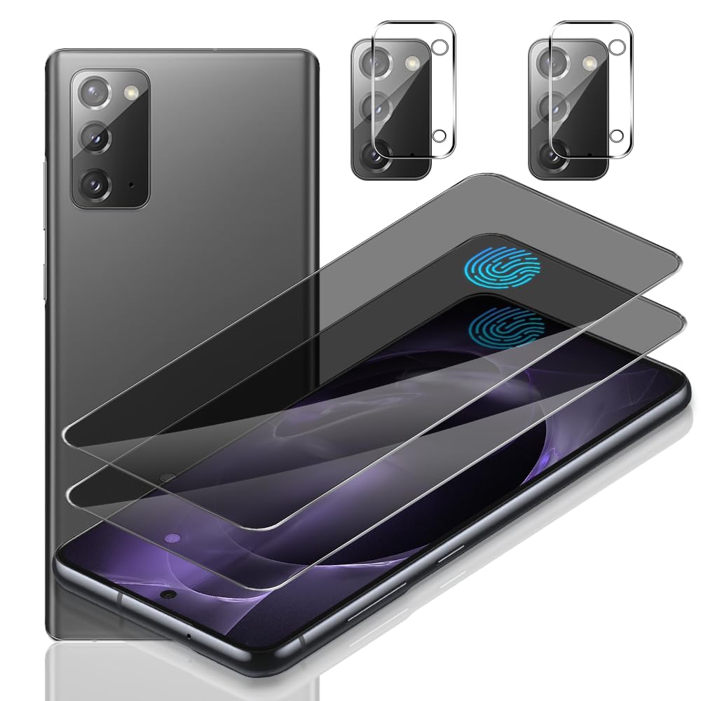 Photo 1 of [2+2 Pack] For Galaxy Note 20 Privacy Screen Protector and Camera Lens Protector, Easy To Install, 9H Hardness, Anti-Spy, Oil Proof, Support Fingerprint Unlock, For Samsung Galaxy Note 20 6.7 Inch