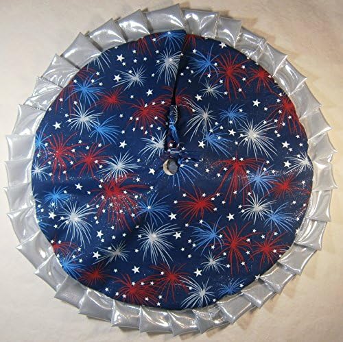 Tabletop Patriotic / Fourth of July Tree Skirt, 24" Fireworks with Silver Ruffle