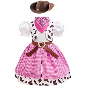 Dressy Daisy Girls Western Cowgirl Costume with Kids Vest & Hat | Halloween Costume, Dress Up Party Outfit, 9 Months to 14 Ye