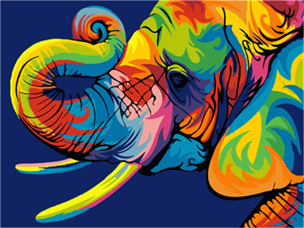 Gofission Paint by Numbers Elephant, 16x20 inch Canvas DIY Number Painting Kits No Frame (Elephant)