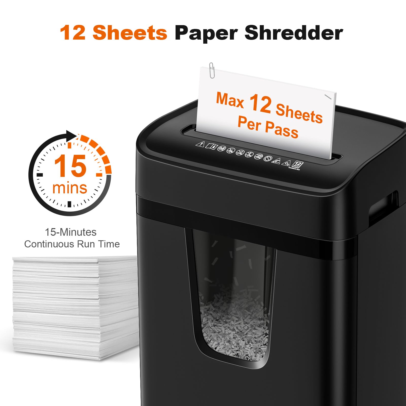 Bonsaii 12 Sheet Paper Shredder for Home Office, Heavy Duty Cross Cut Shredder with 5.5 Gal Pullout Bin, Home Shredder for CDs/Credit Card/Document/Mail, P-4 Security Level