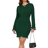 CTSFWOICSTE Spring Ruffle Hem Long Sleeve Mini Dress Women Slim Fit Cocktail Dress for Holiday