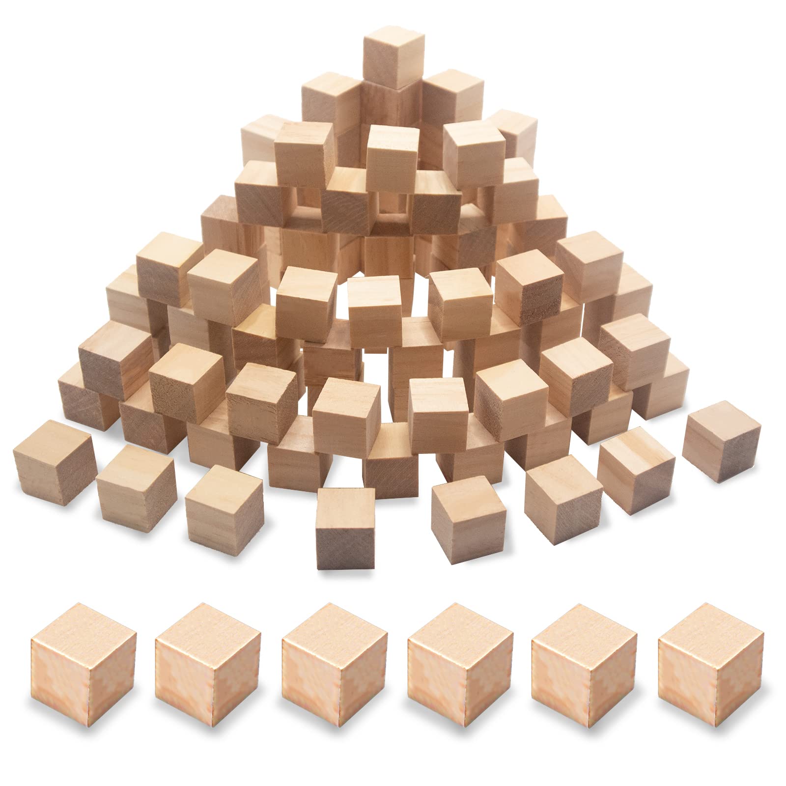 CUWELT 120pcs Small Wooden Cubes, 20mm (0.8 inch) Wood Square Blocks Natural for Crafting with Sanding Sponge, Unfinished Wood Cubes for DIY, Stamps, Handmade, Decoration, Woodcrafts