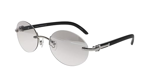 Retro Wood Buffs Vintage Style Gangster Rimless Clear Lens Oval Eye Glasses  (Tinted-Clear/Black, 55) in Oman Whizz Sunglasses