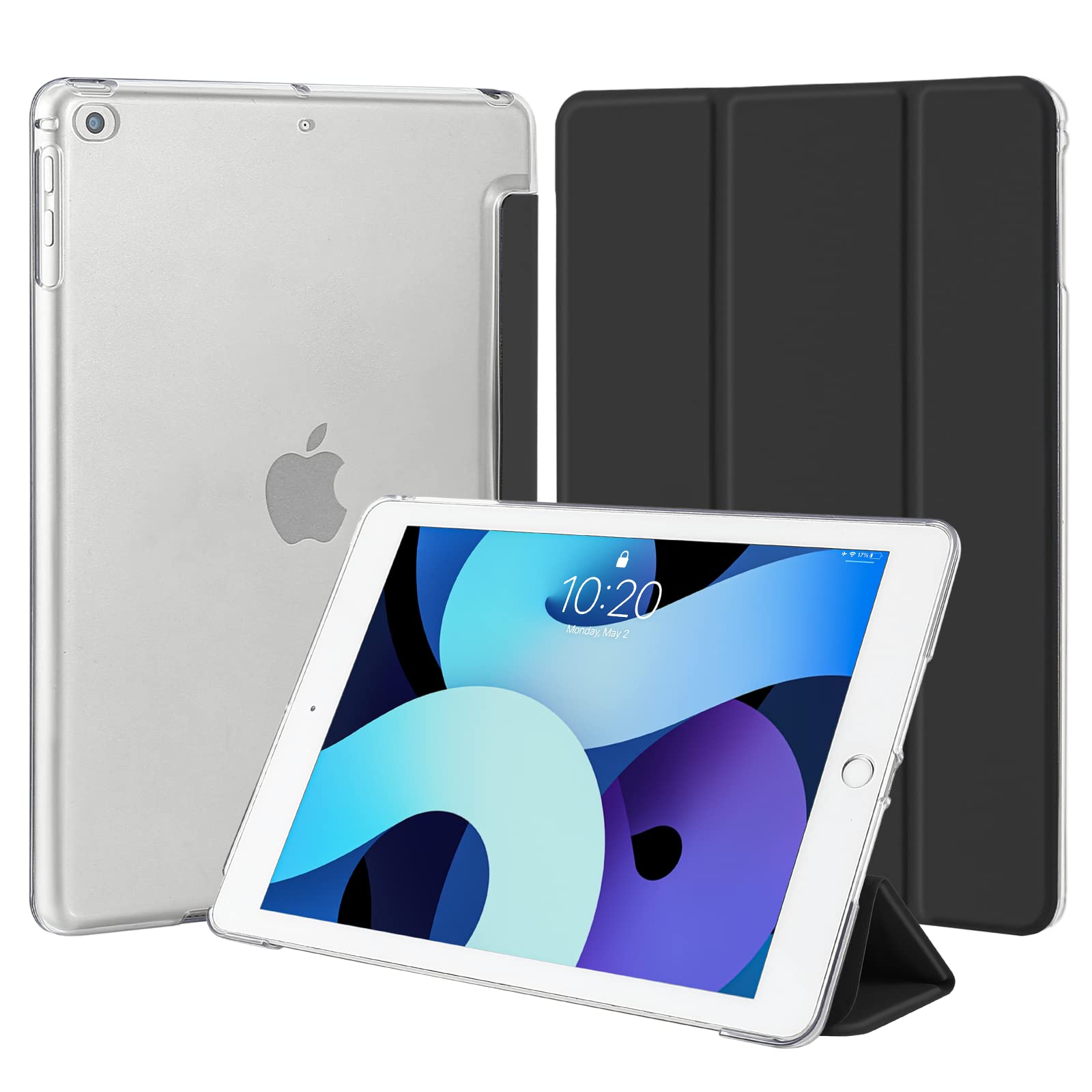 4UBonLife Case for iPad 6th / 5th Generation 9.7 Inch 2018/2017, Compatible with iPad Air 2/1 Case, Slim Stand Protective Cover with Translucent Frosted Hard Back Shell, Black — image 1