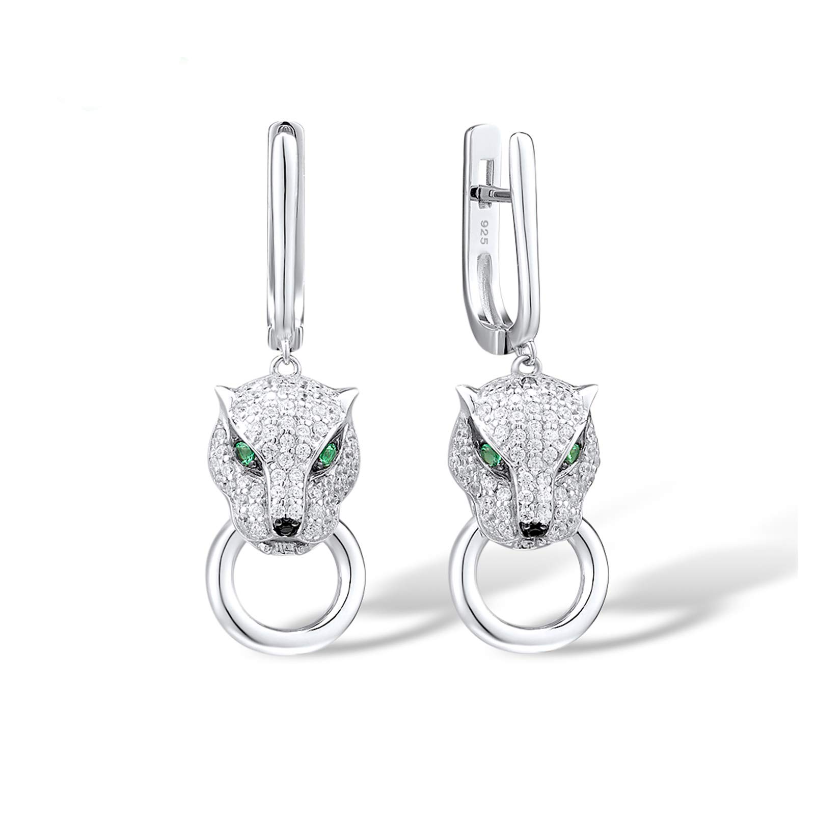 Santuzza Panther Earrings 925 Sterling Silver Cubic Zirconia Green Spinel Leopard Dangle Earrings for Women — image 1