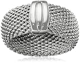Italian Rhodium Plated Sterling Silver Flexible Mesh Ring, Size 7