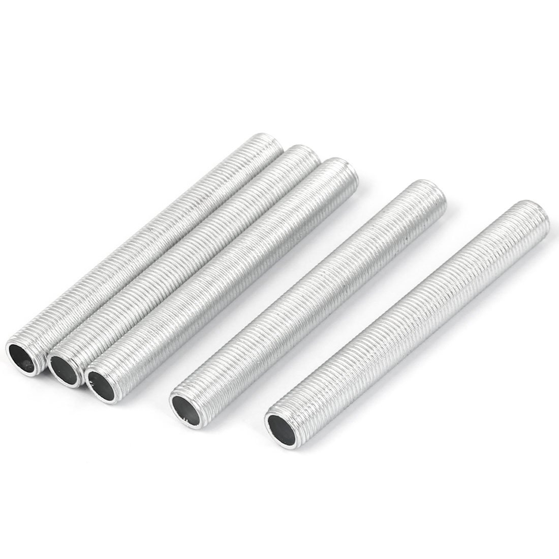 sourcing map Lamp Pipe Nipple, M10 Thread 80mm Length Hollow Lamps Repair Part Hardware for Lamp Lights, Zinc Alloy Silver Tone, Pack of 5