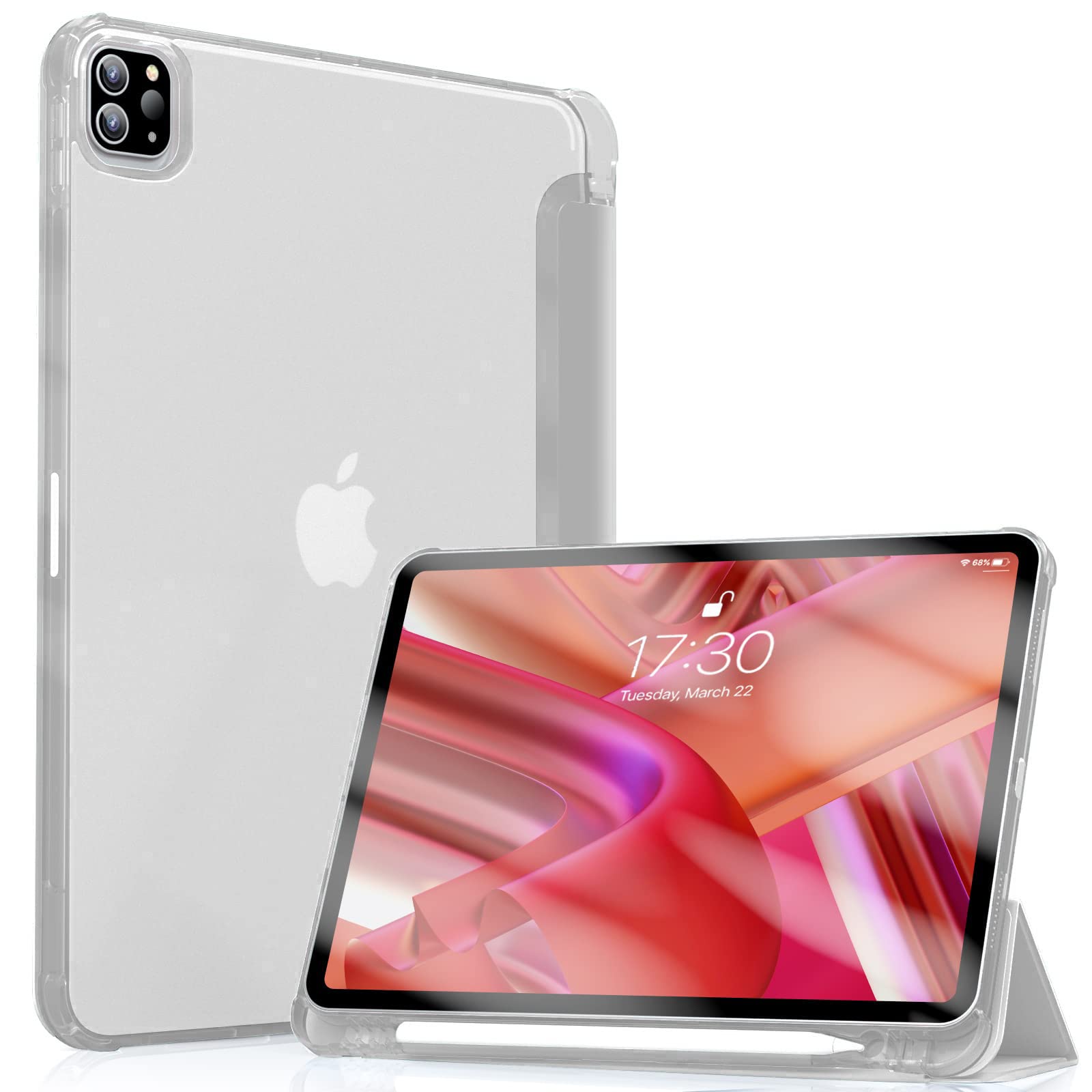 Visaccy iPad Pro 11" Case 2022/2021 / 2020/2018 (4th / 3th / 2th / 1th Generation) with Pencil Holder Auto Sleep/Wake Semi Transparent TPU Soft Shell, Grey