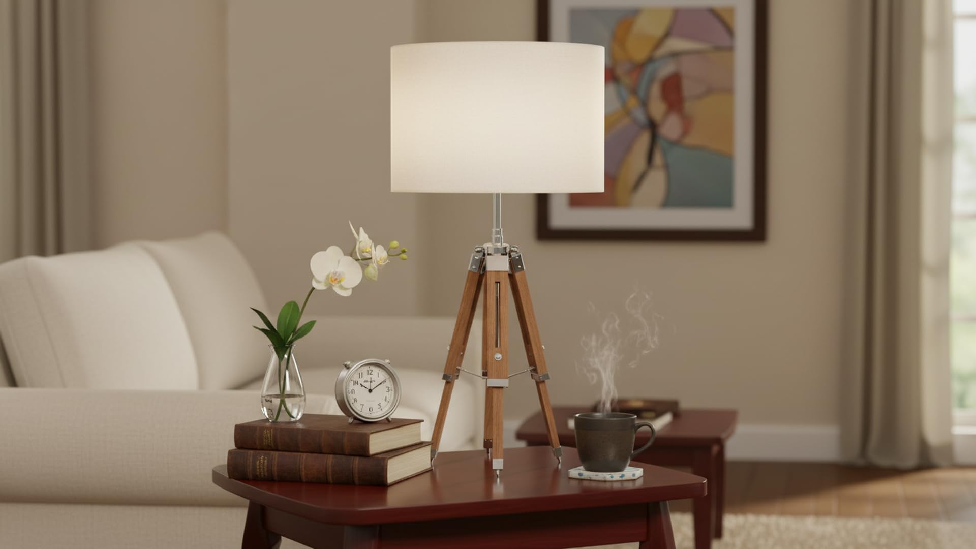 Nautical Replica Hub Natural Lifestyle Wood Tripod Table Lamp Base, (Without Shade)