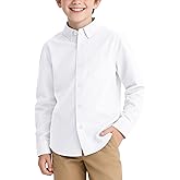 NUMYEAN Boys Long Sleeve Dress Shirts Button Down Uniform Shirts with Chest Pocket Size 7-14 Years