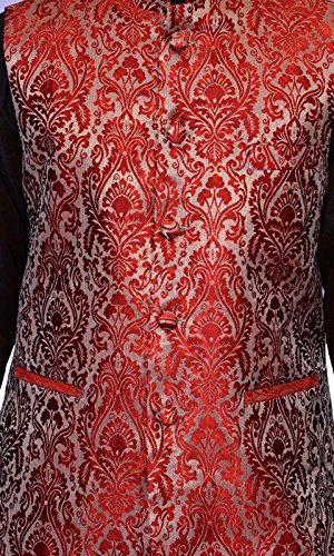 inyour men's silk maroon gold waiscoat,brown kurta,gold pajama set_inyour-tr3135wcp