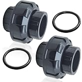 Boltigen 2 Pack 2'' PVC Union Pipe Fitting, 2 Inch PVC Slip Union Coupling Adapter, Schedule 80, EPDM O-ring, Socket x Socket, Grey