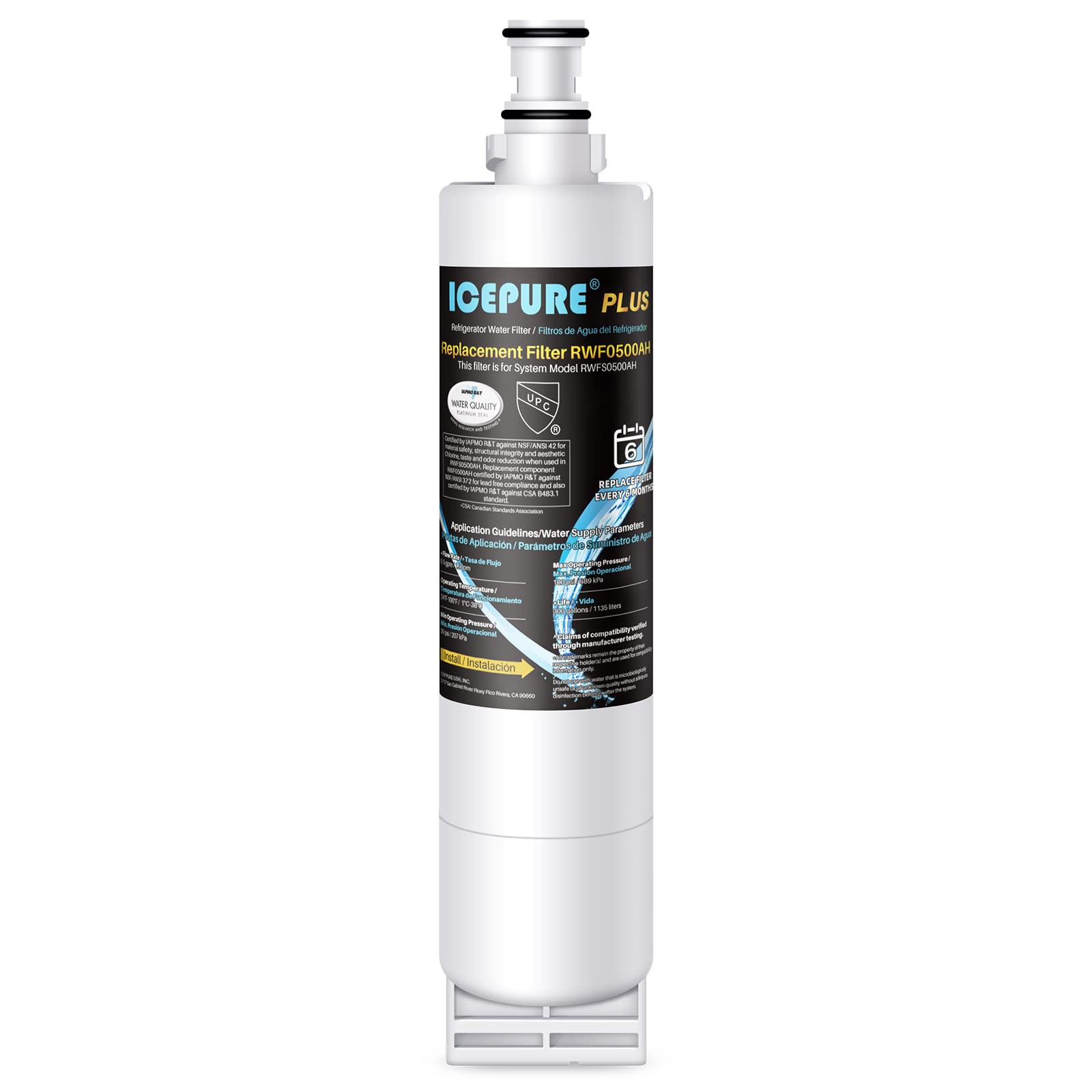 Photo 1 of ICEPURE PLUS 4396508 NSF53&42 Premium Replacement for Whirlpool 4396510, Everydrop EDR5RXD1, Filter 5, NL240V, WFL400, 46-9902, 9010, RWF0500A Refrigerator Water Filter, 1PACK