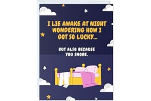ALY LOU Funny Valentines Day Card, Anniversary Birthday Card for Her Him/Husband Boyfriend/Girlfriend Wife/Sarcastic Greeting Card (I lie awake at night wondering how I got to lucky ... snore)
