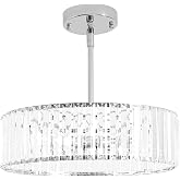 etiruety Adjustable Height Modern Chrome Crystal Chandelier 16 Inch | Dinning Room Light Fixture,Round Pendant Light Kitchen Island,Semi Flush Mount Ceiling Light for Bedroom Living Room Entryway