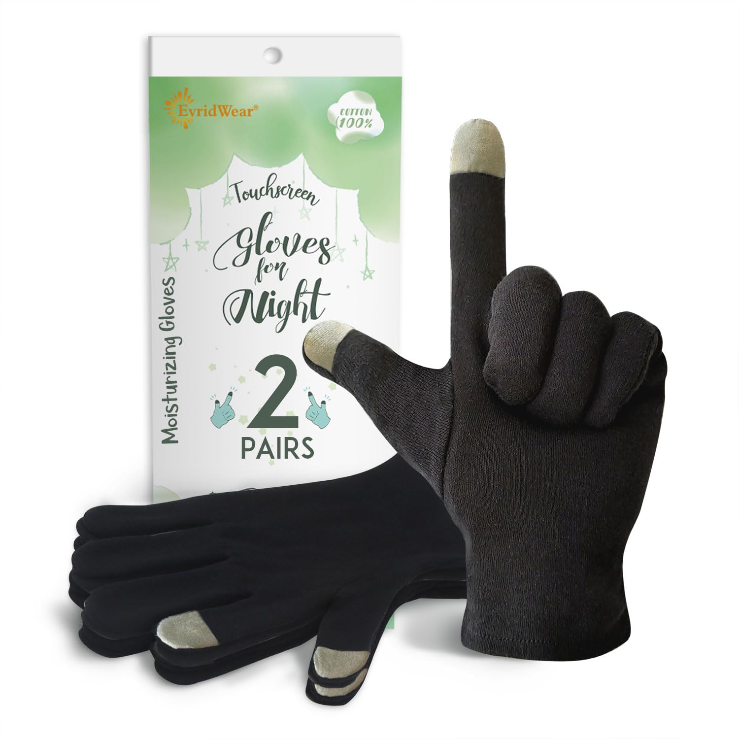 Photo 1 of Evridwear 100% Cotton Touchscreen Moisturizing Beauty Gloves with Elastic Cuff, Natural Cosmetic Therapy Gloves for Eczema SPA Dry Hands Care Overnight (Black, Small) 2 Pairs