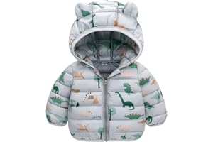 JunNeng Toddler Winter Coat Baby Puffer Jacket, Boy Hooded Dinosaur Coat