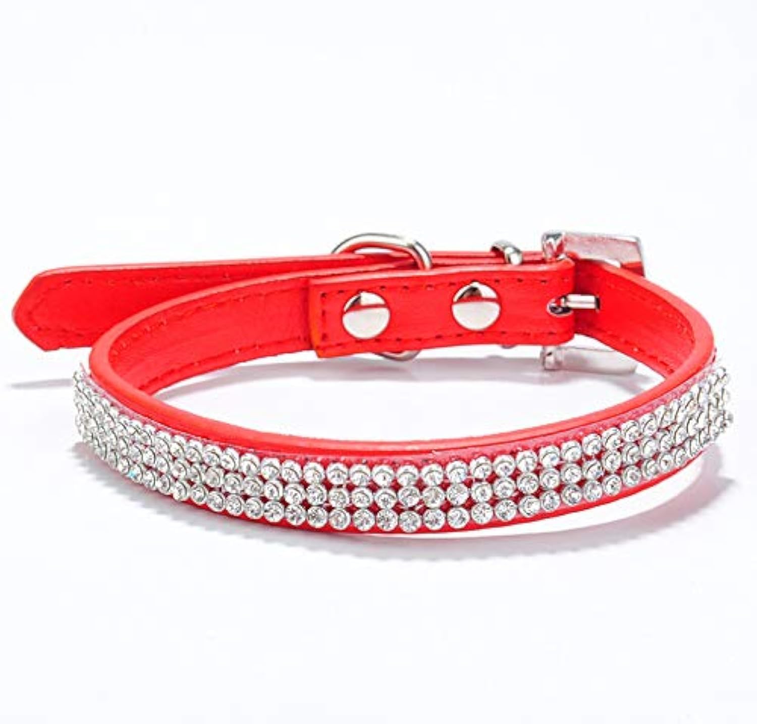 haoyueer Cute Dazzling Sparkling Elegant Fancy PU Leather Bling Rhinestone Crystal Jeweled Pet Cat Dog Puppy Collar … (M, Red)