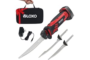 VLOXO Electric Fillet Knife Rechargeable Cordless Electric Knife with Non-Slip Grip Handle, 2 Ti-Nitride S.S. Coated Non-Stic