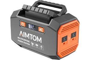 AIMTOM Portable Power Station 173Wh Lithium Battery, 200W AC Outlet (250W Surge), 18W USB-C, 2x USB-A, 2x 12V DC Outputs, LED