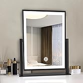 Beelux Vanity Mirror with Lights,15.3" Makeup Mirror with Light Smart Touch Control Dimmable 3 Modes Lighted LED Mirror 360°Rotation Black for Christmas Birthday Thanksgiving Mother's Day